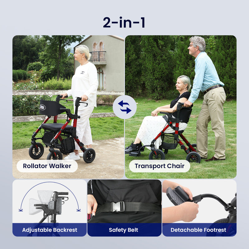 VOCIC Walker Wheelchair Combo Z51, Rollator Walker for Seniors with Seat