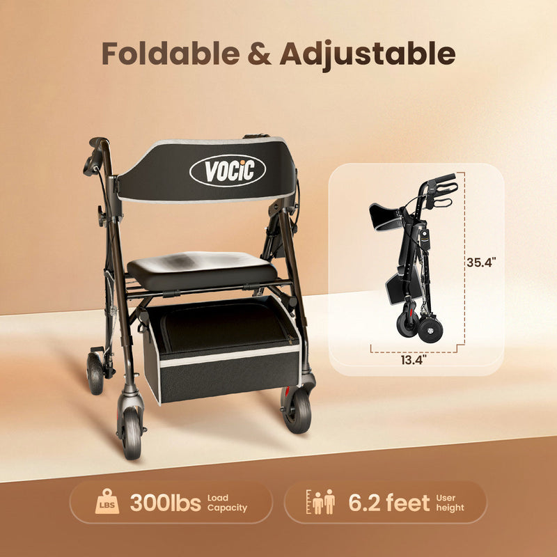 VOCIC Z63 Rollator Walker with Big Rubber Wheels