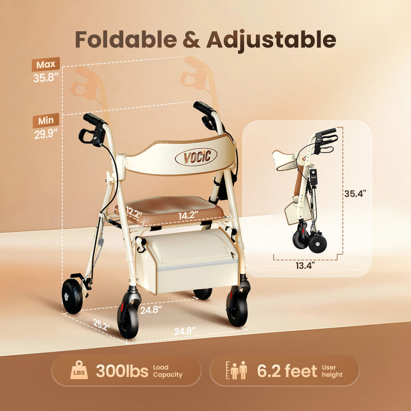 VOCIC Z63 Rollator Walker with Big Rubber Wheels