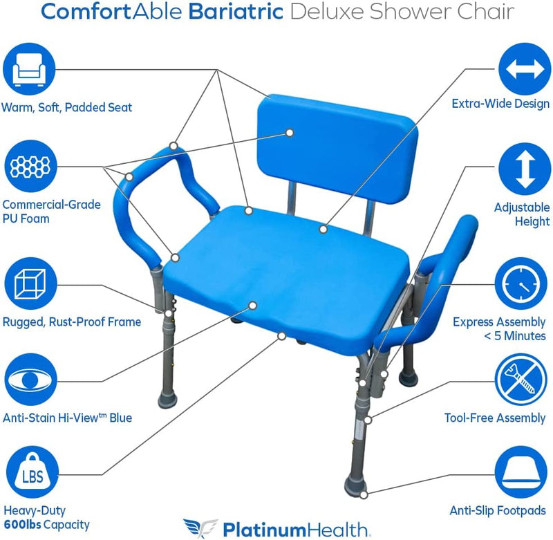 Platinum Health Group Bariatric Comfortable Deluxe Shower Chair - 600 lbs Weight Capacity