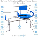 Platinum Health Group The Original Carousel Sliding Transfer Shower Bath Bench with Swivel Seat - BARIATRIC 600LB Capacity for Physically Handicapped or Disabled