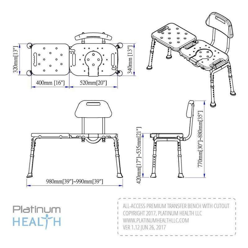 Platinum Health Group ALL-ACCESS Bath Transfer Bench with CUTOUT - Removable Insert