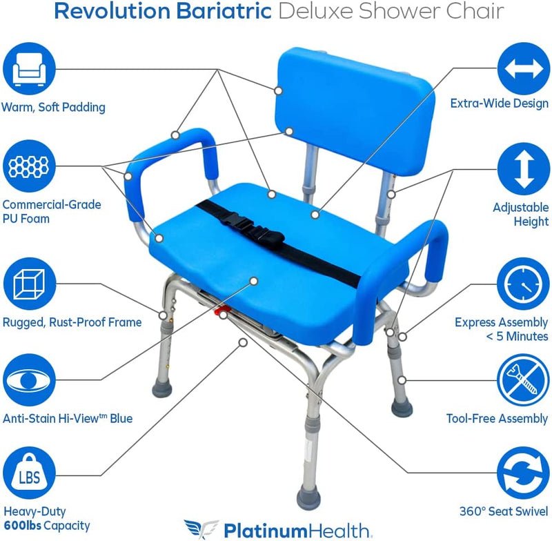 Platinum Health Group Bariatric Revolution Pivoting Swivel Shower Chair - 600lb Capacity for Physically Handicapped or Disabled