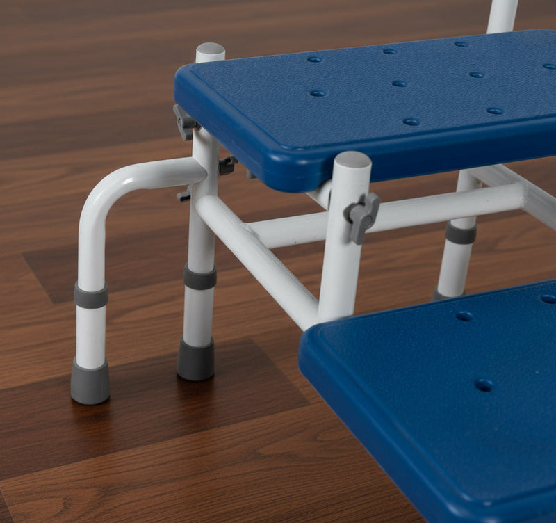 Platinum Health Group Double Step Stool with Adjustable Handle & Legs – High-View Blue Non-Slip Steps for Safe, Stable Reach – Height Adjustable Support Rail – Heavy-Duty Lightweight Frame