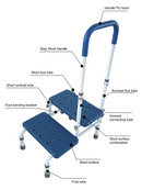 Platinum Health Group Double Step Stool with Adjustable Handle & Legs – High-View Blue Non-Slip Steps for Safe, Stable Reach – Height Adjustable Support Rail – Heavy-Duty Lightweight Frame
