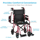 Nova Medical 350 Aluminum Lightweight Transport Chair with Flip-Up Desk Arms