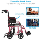 Nova Medical 350 Aluminum Lightweight Transport Chair with Flip-Up Desk Arms