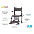 Nova Medical Drop-Arm Transport Commode Chair with Wheels