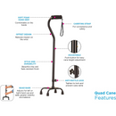Nova Medical Adjustable Quad Canes with Soft Grip Handle - Multiple Designs