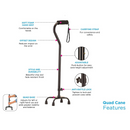 Nova Medical Quad Cane with Small Base - Multiple Colors