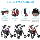 Nova Medical Star HD Bariatric Rollator Walker with Extra Wide Padded Seat