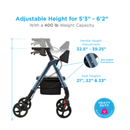 Nova Medical Star HD Lightweight Bariatric Folding Rollator Walker