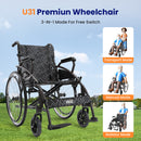 VOCIC U31 3 In 1 Lightweight Foldable Manual Wheelchair