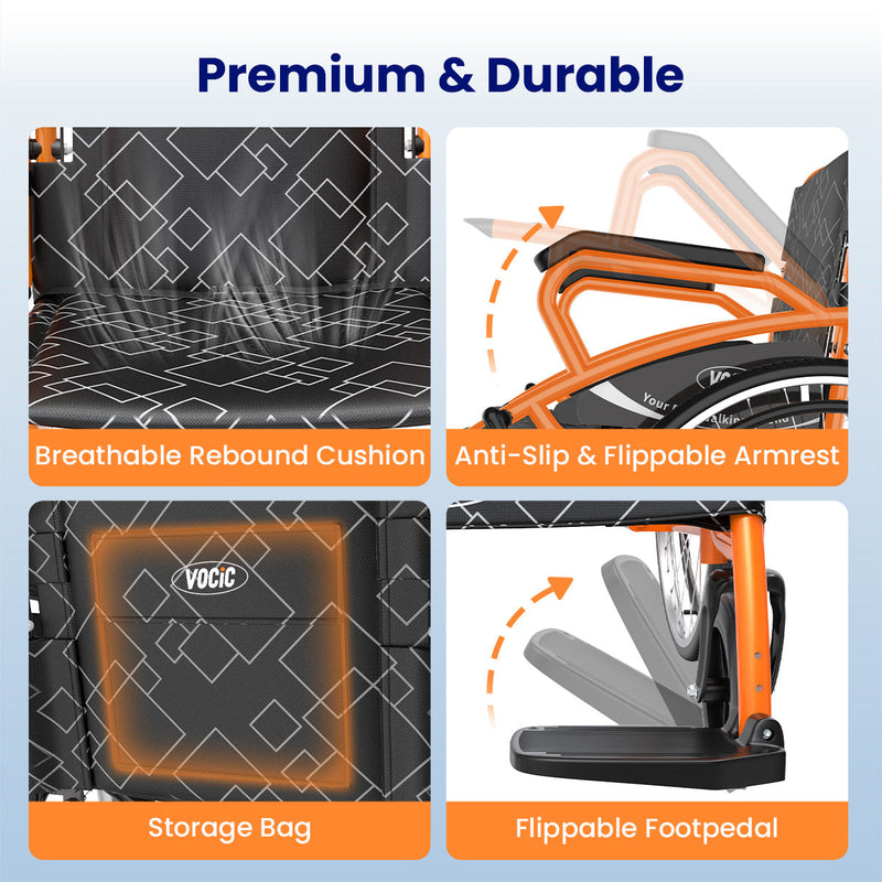 VOCIC U31 3 In 1 Lightweight Foldable Manual Wheelchair