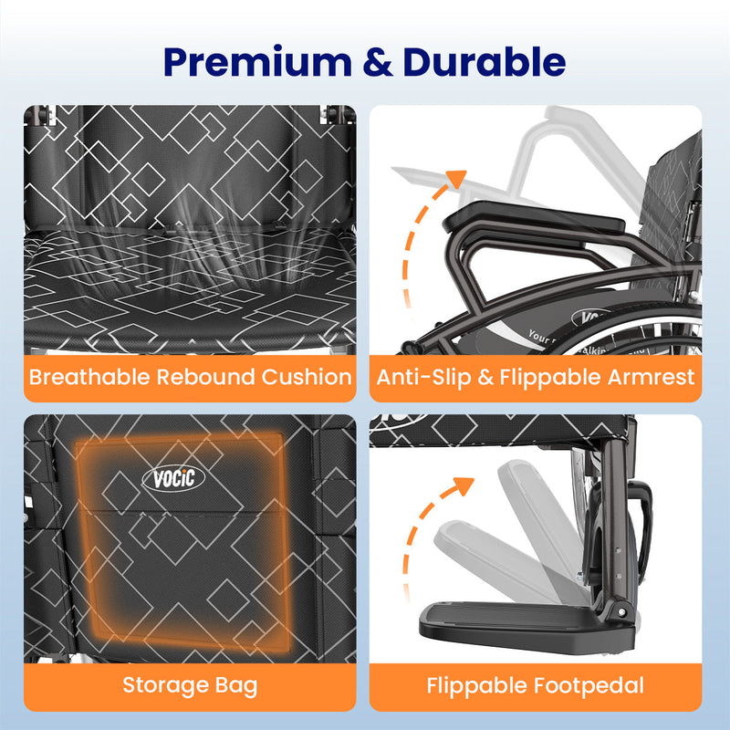 VOCIC U31 3 In 1 Lightweight Foldable Manual Wheelchair