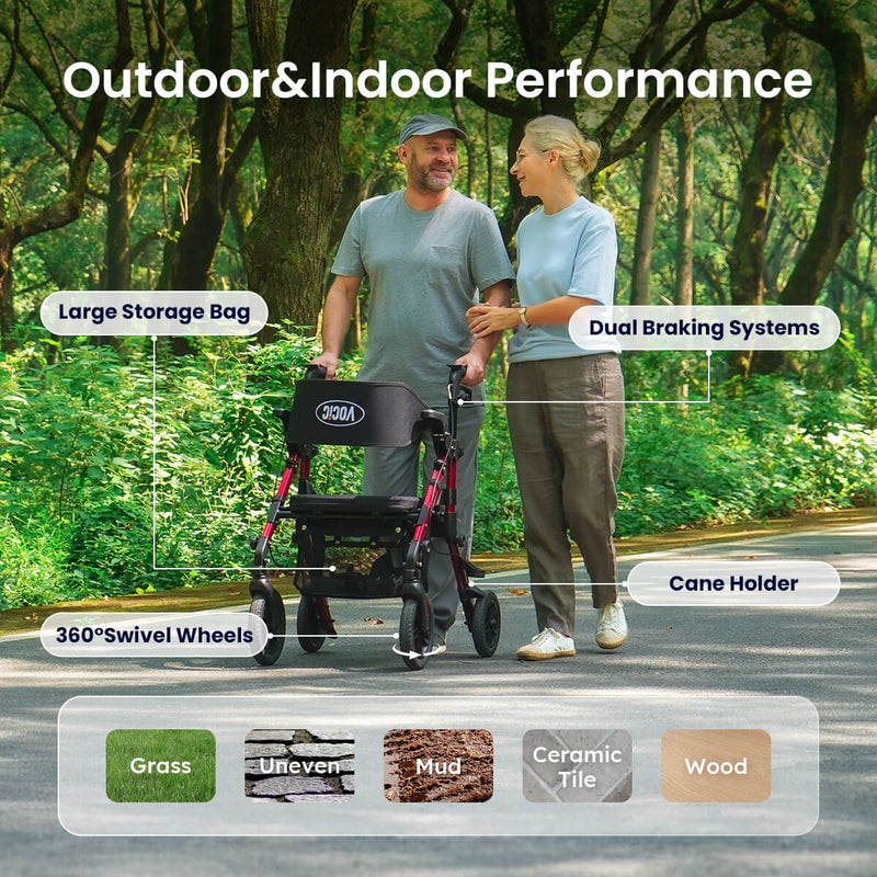 VOCIC Z21 Rollator Walker for Seniors with Seat, Folding, Adjustable Height