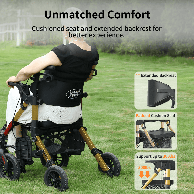 VOCIC Z21 Rollator Walker for Seniors with Seat, Folding, Adjustable Height