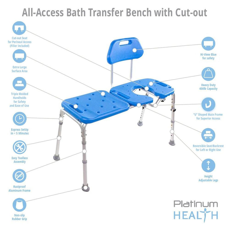 Platinum Health Group ALL-ACCESS Bath Transfer Bench with CUTOUT - Removable Insert