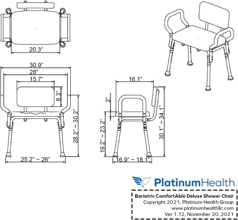Platinum Health Group Bariatric Comfortable Deluxe Shower Chair - 600 lbs Weight Capacity