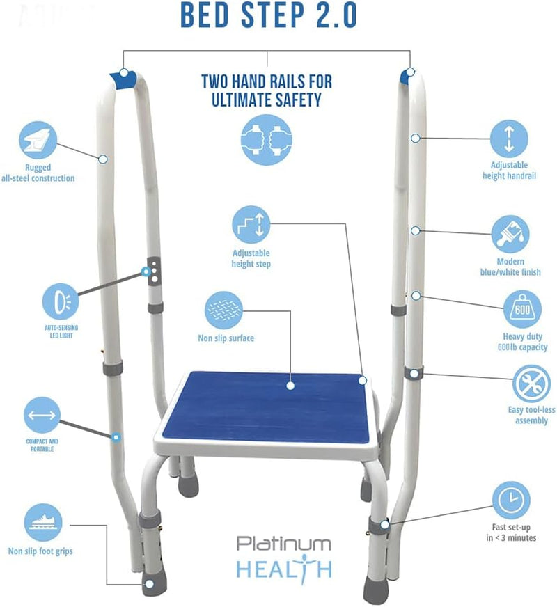 Platinum Health Group Bed Step 2.0 Adjustable Height Step Stool - 600lb Capacity