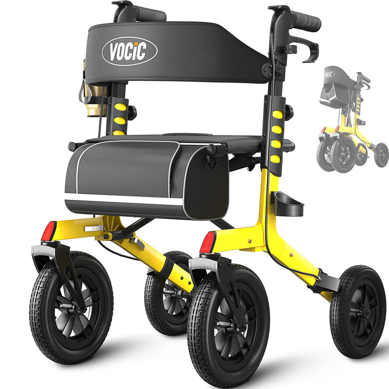 VOCIC Z57 Outdoor Rollator Walker with 12" All Terrain Big Wheels