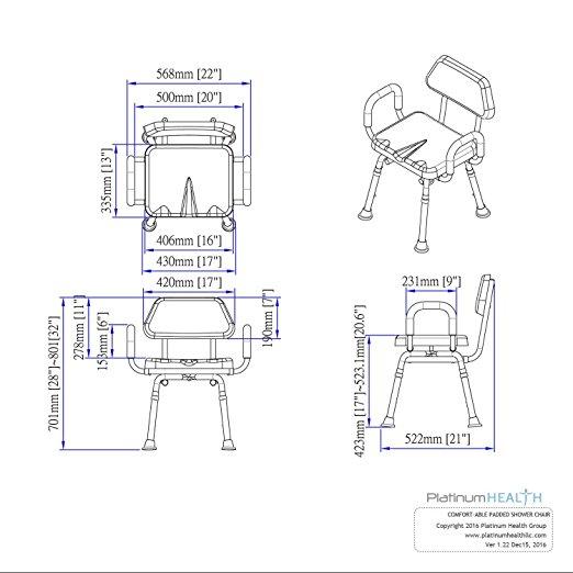 Platinum Health Group ComfortAble(tm) Deluxe Bath / Shower Chair - Padded with Armrests