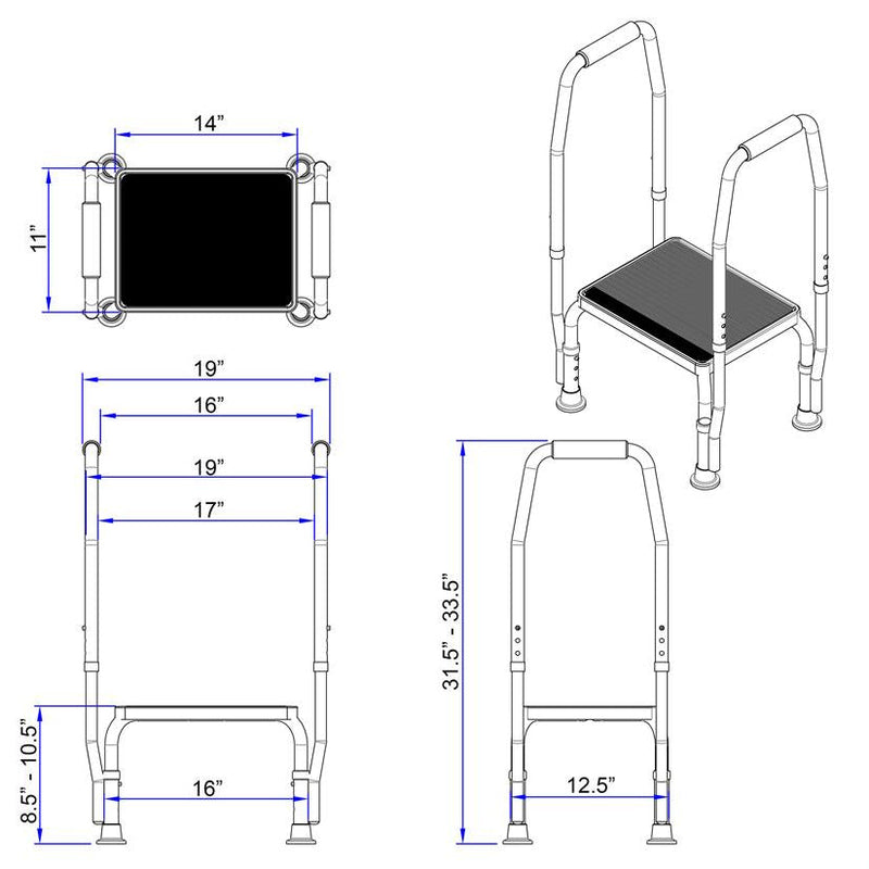Platinum Health Group AdjustaStep DoubleSafe Deluxe Step Stool with Dual Handrail - Weight Capcity 300lb and 750lb