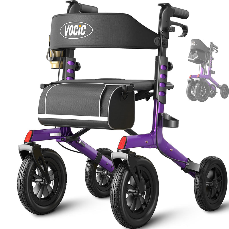 VOCIC Z57 Outdoor Rollator Walker with 12" All Terrain Big Wheels