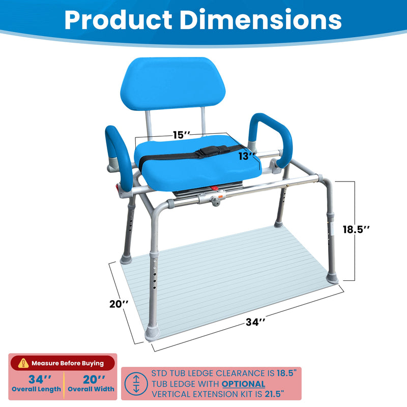 Platinum Health Group The Original Carousel Sliding Transfer Shower Bath Bench with Swivel Seat for Physically Handicapped or Disabled. ***FREE ONLINE BONUS OFFER***