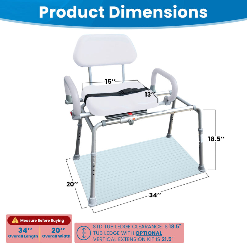Platinum Health Group The Original Carousel Sliding Transfer Shower Bath Bench with Swivel Seat for Physically Handicapped or Disabled. ***FREE ONLINE BONUS OFFER***